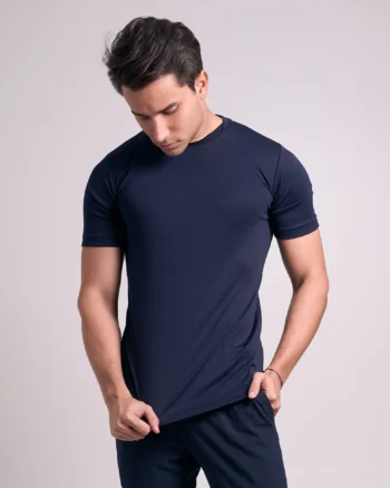 CAMISETA PIMA - GOLA CRUZADA DUPLA - MARINHO